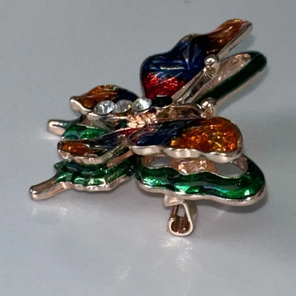 NWT Betsey Johnson butterfly rainbow crystal pin/brooch 3D enamel